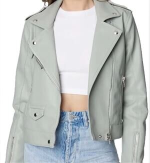 BLANKNYC Faux Leather Moto Jacket – Baby Blue Cropped Asym Zip Biker- Size XS